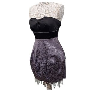 Pompous girly strapless satin lavender scroll pattern base dress with pockets 7